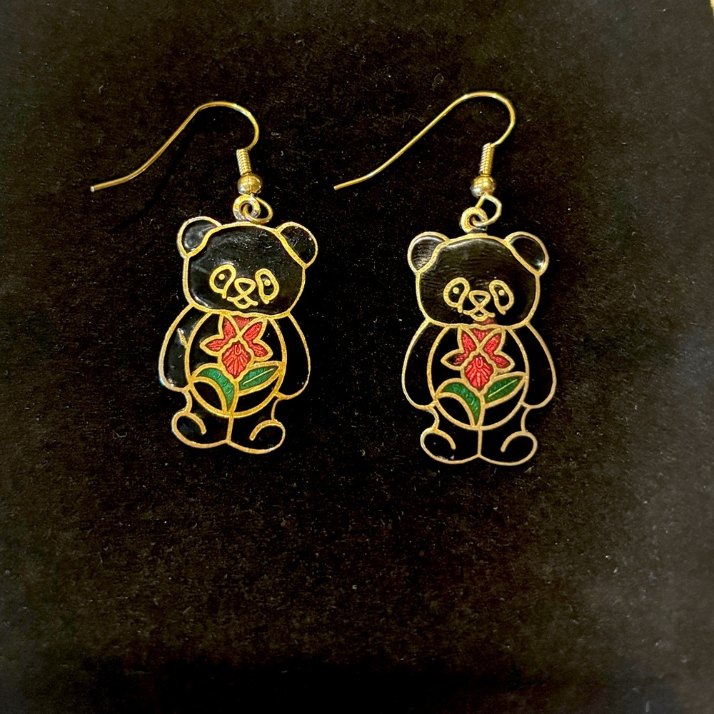 Vintage Cloisonné Panda Earrings